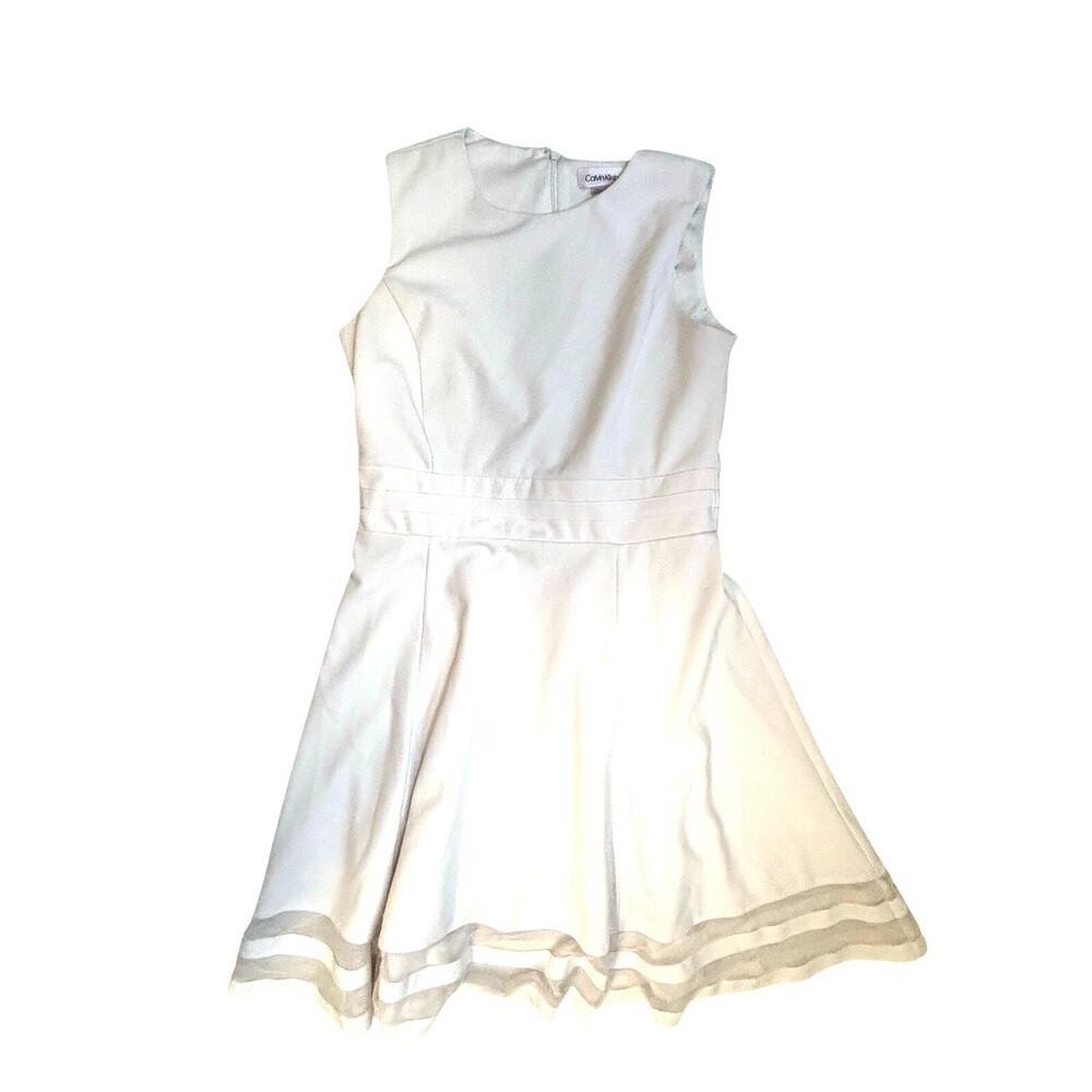 Calvin Klein Fit & Flare Dress White 8P Petite Sheer Details